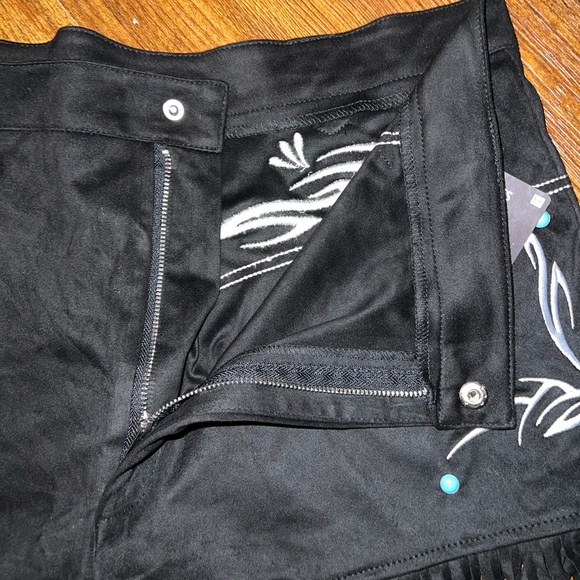 NWT Costume Fringe Cowgirl Vest Shorts W/ Choker White Stitching Blue Rivots XXL - Picture 8 of 13